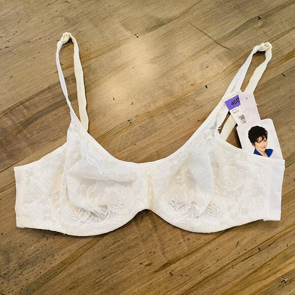 Delta Burke Bra Womens 40D White Lace Underwire Unlined Floral Style DB2256 - Picture 1 of 4